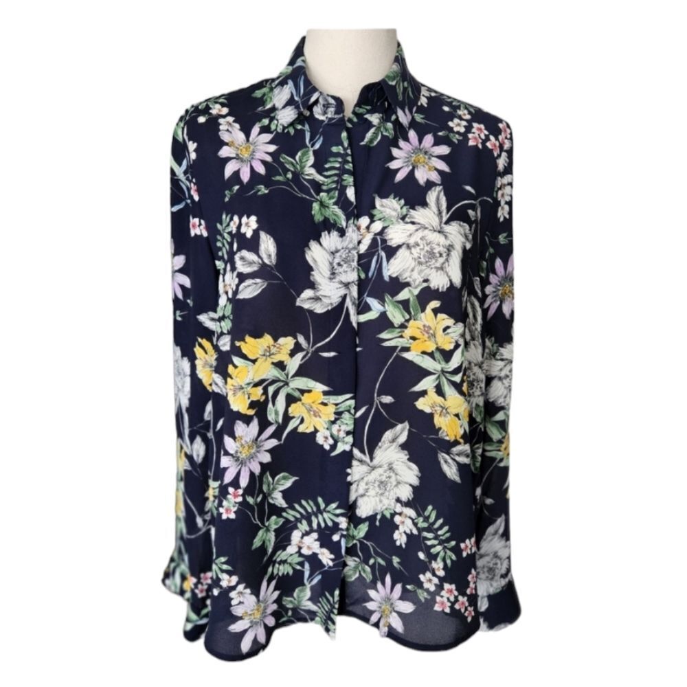 NWOT H&M Navy Floral Blouse - Size 6
